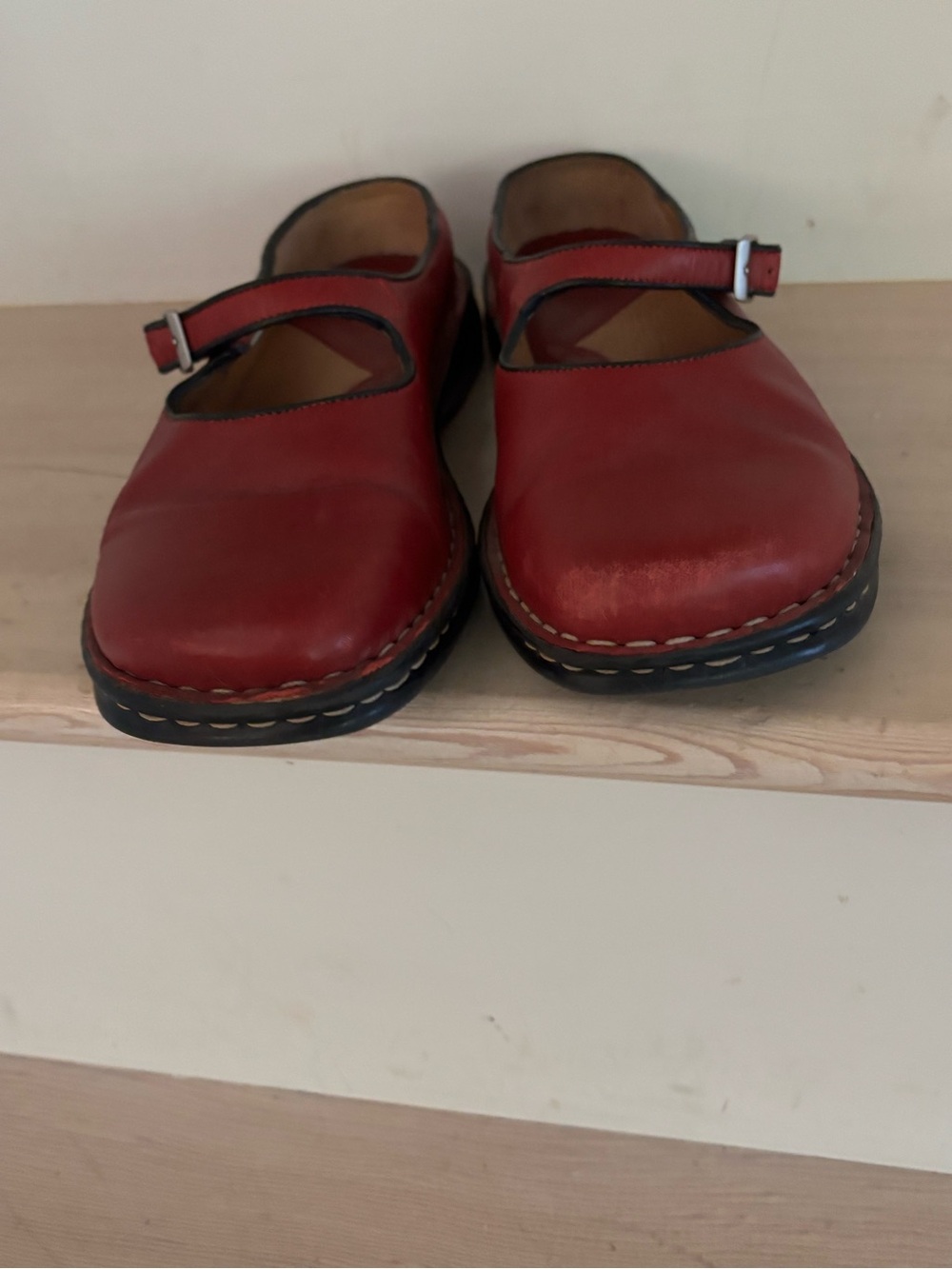 Born Red Leather Mary Jane Clogs with Buckle - Picture 6 of 9
